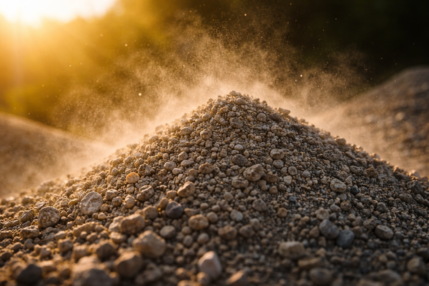 Eine Nahaufnahme eines Haufens Biolit, auf den die Sonne scheint.